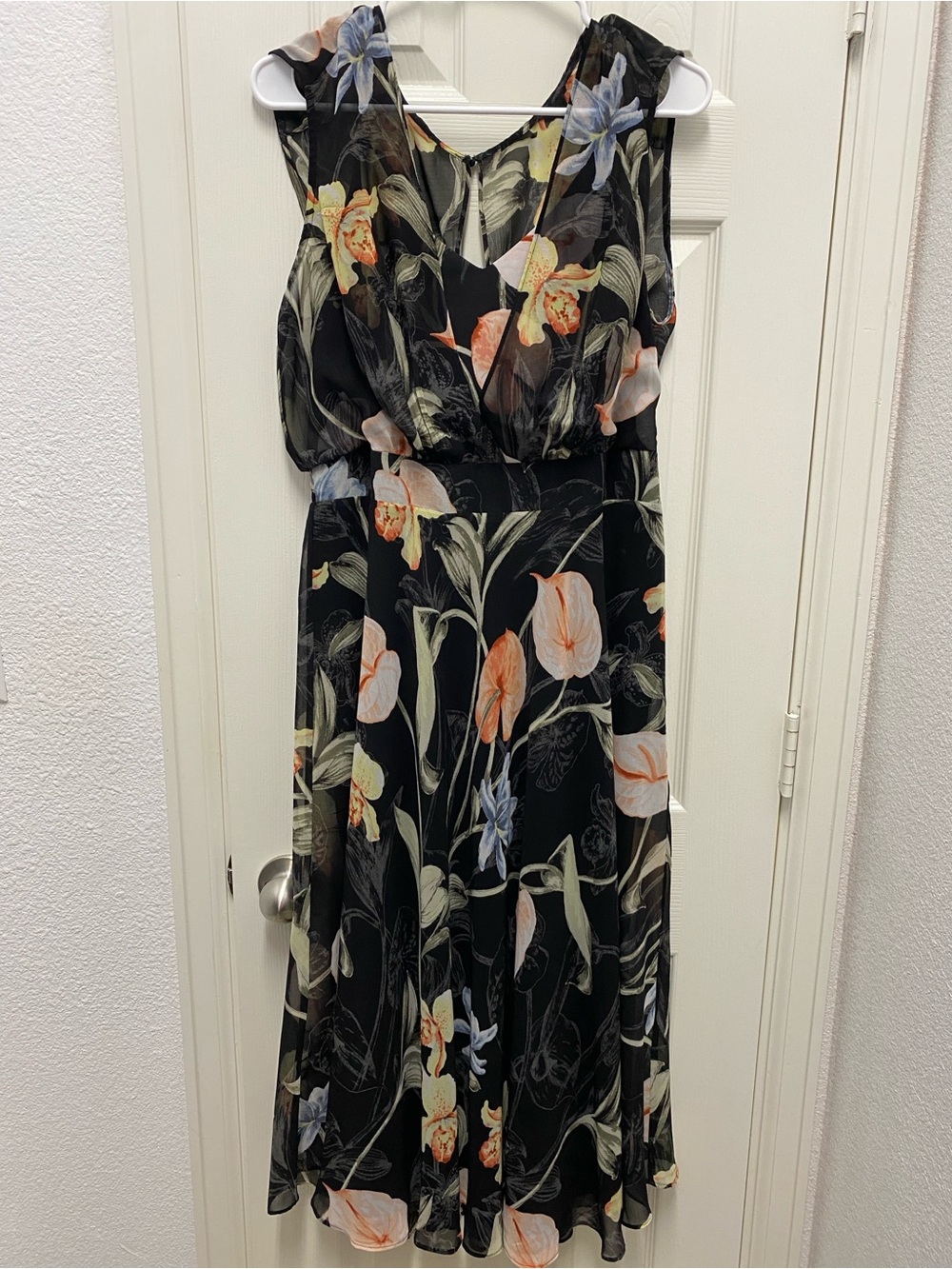 White House Black Market Black Floral Midi Dress